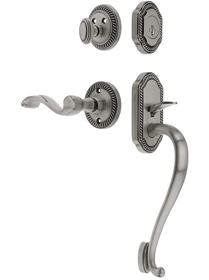 Newport Entry Lock Set in Antique Pewter Finish with Right-Handed Portofino Lever and